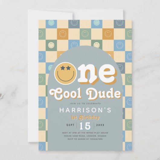 One Cool Dude Boys Blue 1st Birthday Invitation 招待状 (正面)