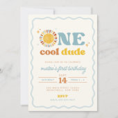 One Cool Dude Retro Sun First Birthday Invitation 招待状 (正面)