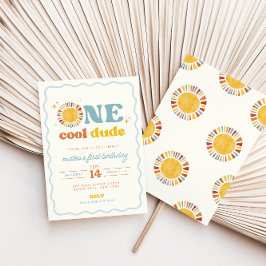 One Cool Dude Retro Sun First Birthday Invitation 招待状
