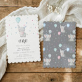 One Cute Baby Elephant 1st Birthday Party 招待状