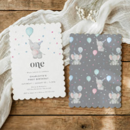 One Cute Baby Elephant 1st Birthday Party 招待状