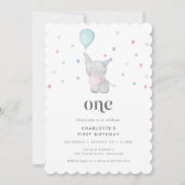 One Cute Baby Elephant 1st Birthday Party 招待状 (正面)