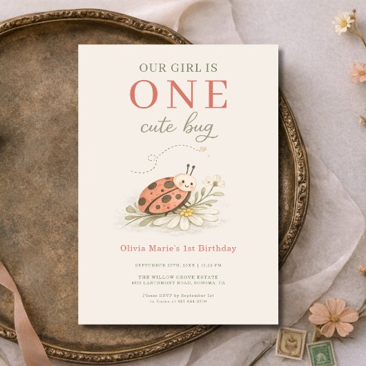 One Cute Bug 1st Girl's Birthday Party 招待状
