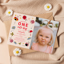 ONE Cute Bug Ladybug 1st Birthdayパーティー写真 招待状