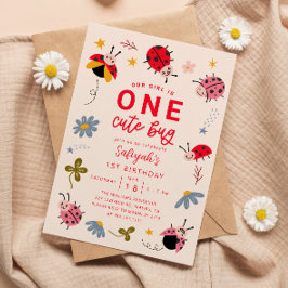 ONE Cute Bug Ladybug 1st Birthdayパーティー 招待状