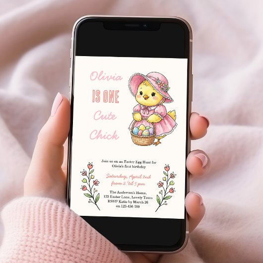 One Cute Chick Easter Themed 1st Birthday Party 招待状