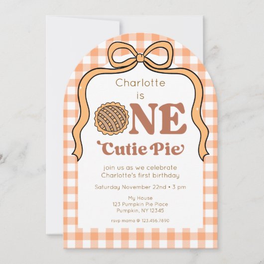 One Cutie Pie 1st Birthday Photo Invitation 招待状 (正面)