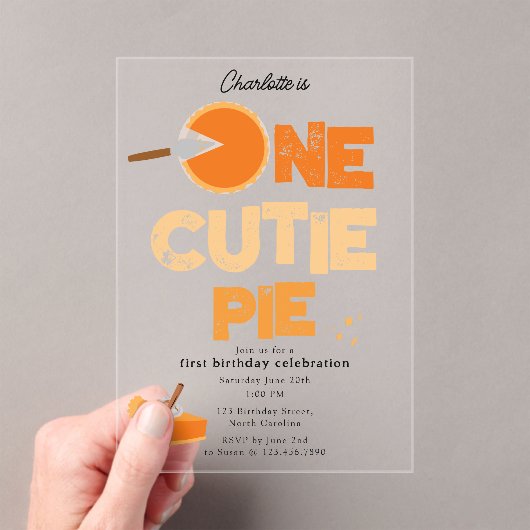 One Cutie Pie Invite 1st First Birthday Cute アクリル招待状 (インサイチュ (ポータブル))