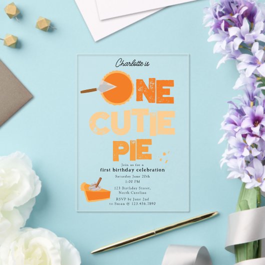 One Cutie Pie Invite 1st First Birthday Cute アクリル招待状 (インサイチュ (ウェディング))