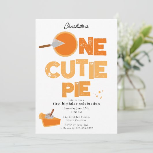 One Cutie Pie Invite 1st First Birthday Cute 招待状 (スタンド正面)