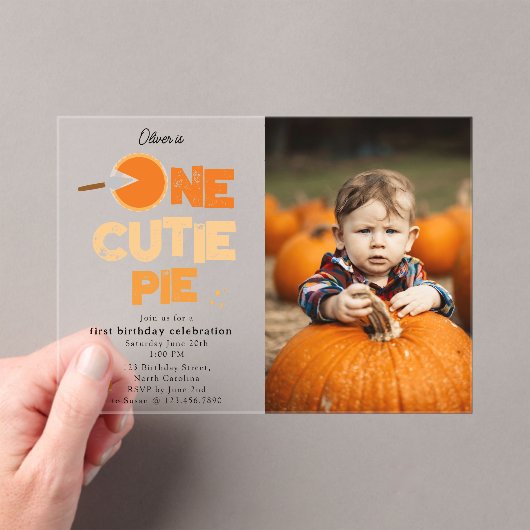 One Cutie Pie Invite 1st First Birthday Cute Photo アクリル招待状 (インサイチュ (ポータブル))