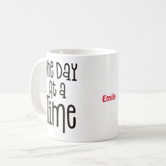 One Day At A Timeブラックタイポグラフィ引用文名 コーヒーマグカップ (正面左)