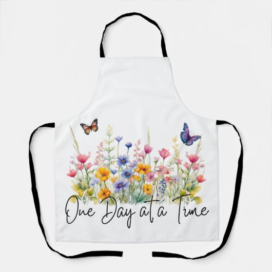 One Day at a Time Inspirational Quote Wildflowers エプロン (正面)