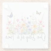 One Day at a Time Inspirational Quote Wildflowers ガラスコースター (裏面)