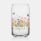 One Day at a Time Inspirational Quote Wildflowers ガラス缶 (正面)