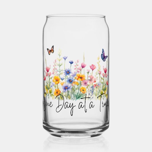 One Day at a Time Inspirational Quote Wildflowers ガラス缶 (正面)