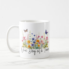 One Day at a Time Inspirational Quote Wildflowers コーヒーマグカップ