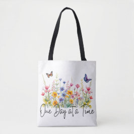 One Day at a Time Inspirational Quote Wildflowers トートバッグ