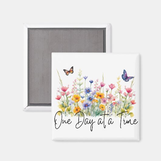 One Day at a Time Inspirational Quote Wildflowers マグネット (正面/裏面)