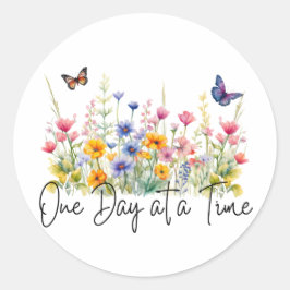 One Day at a Time Inspirational Quote Wildflowers ラウンドシール