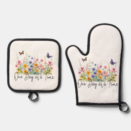 One Day at a Time Inspirational Quote Wildflowers 鍋つかみ&鍋敷きセット