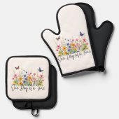 One Day at a Time Inspirational Quote Wildflowers 鍋つかみ&鍋敷きセット (正面/裏面)