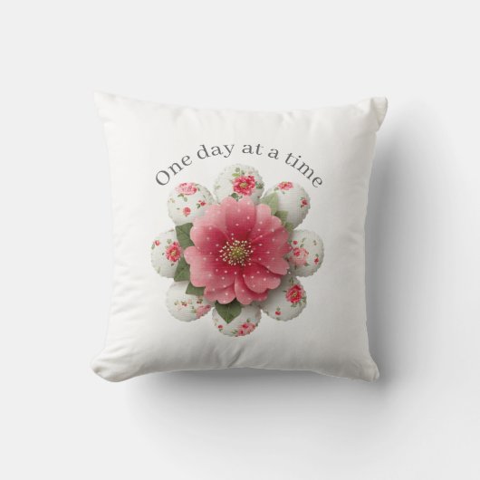 One Day at a Time Throw Pillow Affirmation クッション (正面)