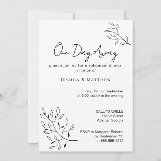 One Day Away Photo Script Rehearsal Dinner 招待状 (裏面)