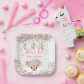 One-Deer-Ful 1st Birthday Girl Pink Fawn ペーパープレート (パーティー)