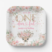 One-Deer-Ful 1st Birthday Girl Pink Fawn ペーパープレート (正面)