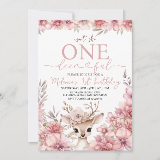 One-deer-ful 1st Birthday Invitation 招待状 (正面)