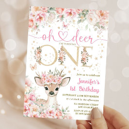 One-Deer-Ful Birthday Girl Pink Gold Invitation 招待状