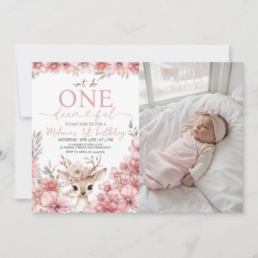 One-deer-ful Photo Birthday Invitation 招待状 (正面)