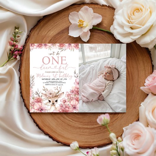 One-deer-ful Photo Birthday Invitation 招待状