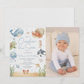 One-der The Sea 1st Birthday Under The Sea Photo 招待状 (正面/裏面)