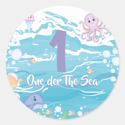 One-der The Sea First Birthday Party  ラウンドシール (正面)