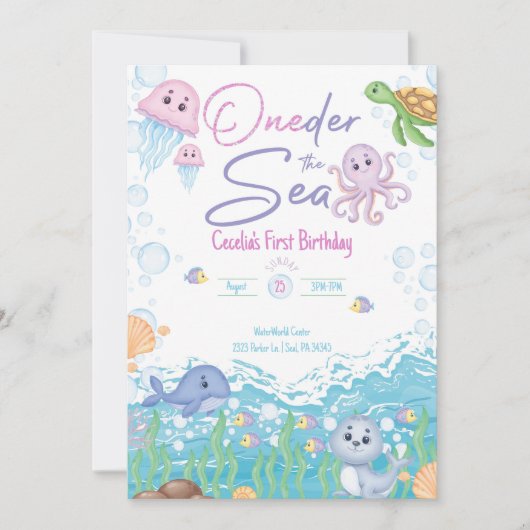 One-der the Sea Pastel Birthday Invitation 招待状 (正面)