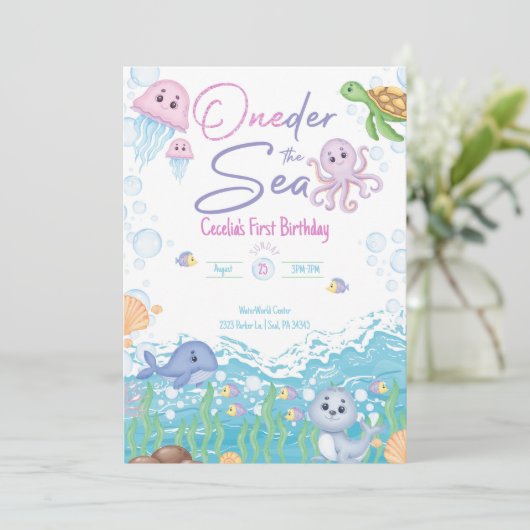 One-der the Sea Pastel Birthday Invitation 招待状 (スタンド正面)