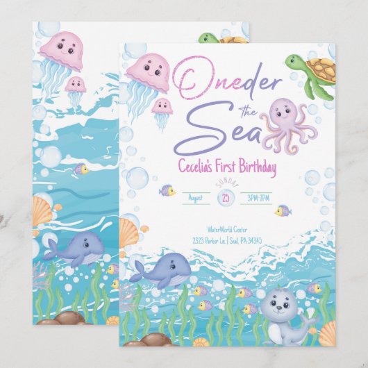 One-der the Sea Pastel Birthday Invitation 招待状 (正面/裏面)