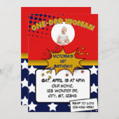 One-Der Woman, Superhero 1st Birthday  招待状 (正面/裏面)