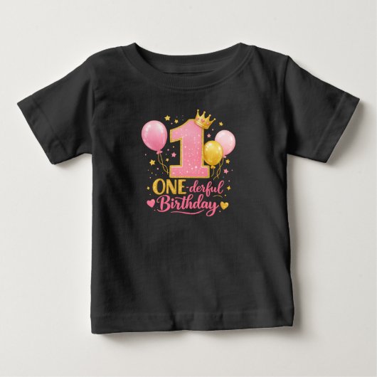 ONE-derful バースデーバルーン - 1歳の誕生日 ベビーTシャツ (正面)