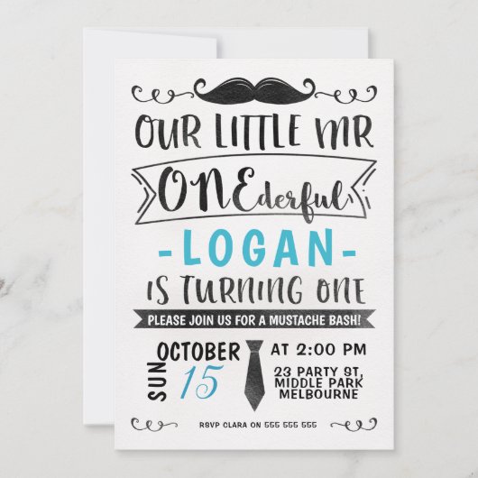 ONE-derful Birthday Invitation暗藍色の氏 招待状 (正面)