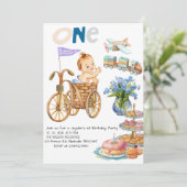 ONE- derful Boy 1st Birthday - Boy First Birthday 招待状 (スタンド正面)
