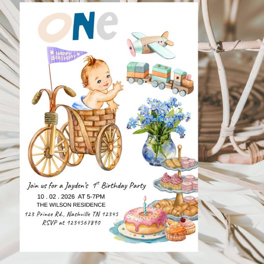 ONE- derful Boy 1st Birthday - Boy First Birthday 招待状