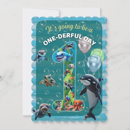 One-derful Day Flat Scalloped Birthday Invitation 招待状 (正面)
