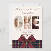 One derful Girl 1st Birthday Photo Preppy Holiday 招待状 (正面)