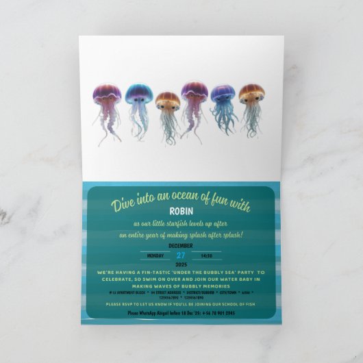 One-derful Party Folded Horizontal Invitation 招待状 (内部)