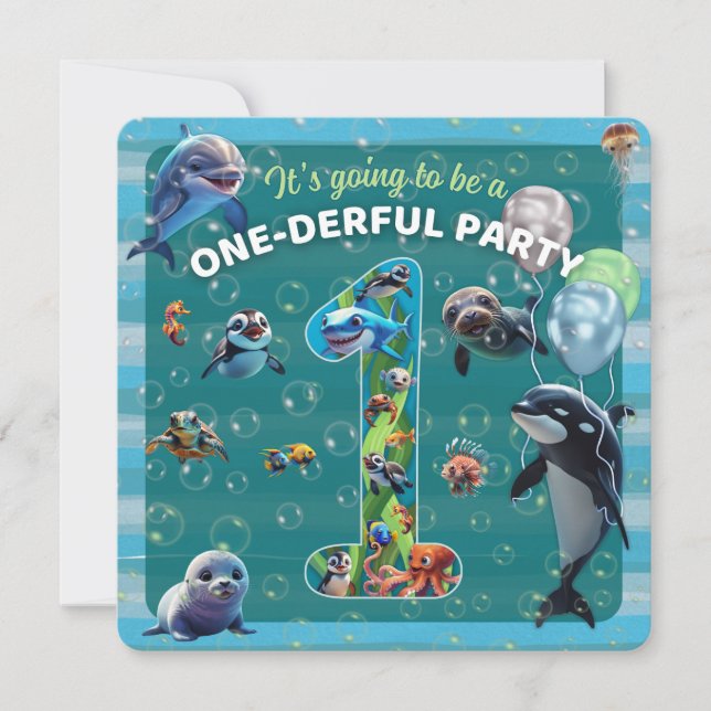 One-derful Party Rounded Edge Flat Invitation (正面)