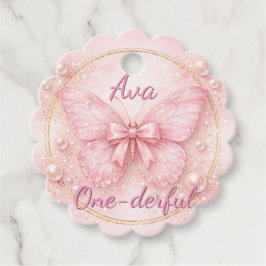 One-derful Pink Butterfly 1st Birthday Favor Tag フェイバータグ