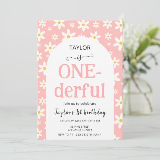 ONE-derful Pink Daisy 1st Birthday 招待状 (スタンド正面)